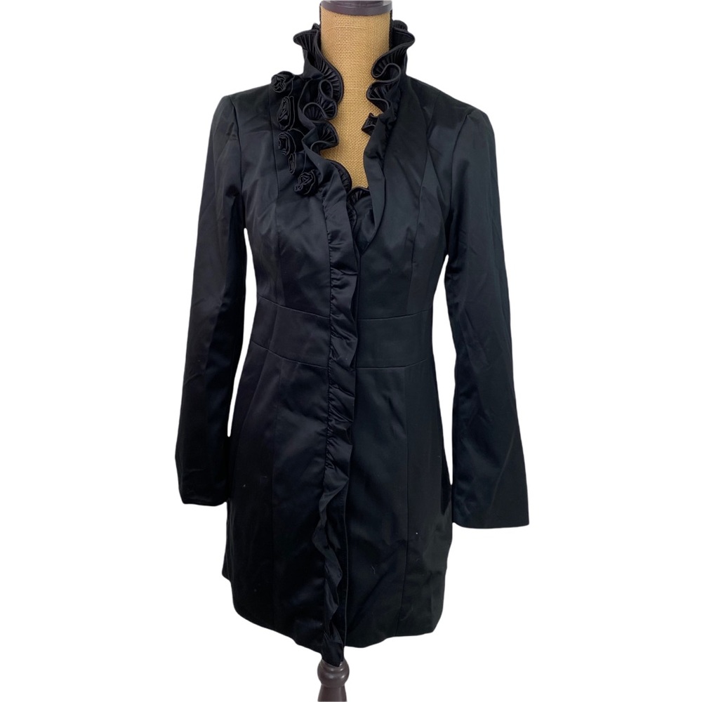 White House Black Market Women’s black satin rosette overlay coat size 4